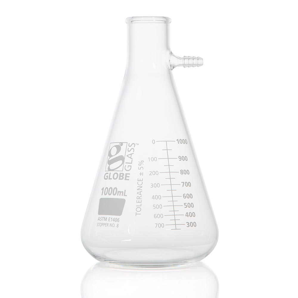 Globe Scientific Flask, Filter, Globe Glass, 1000mL, Dual Graduations, ASTM E1406, 6/Box Image